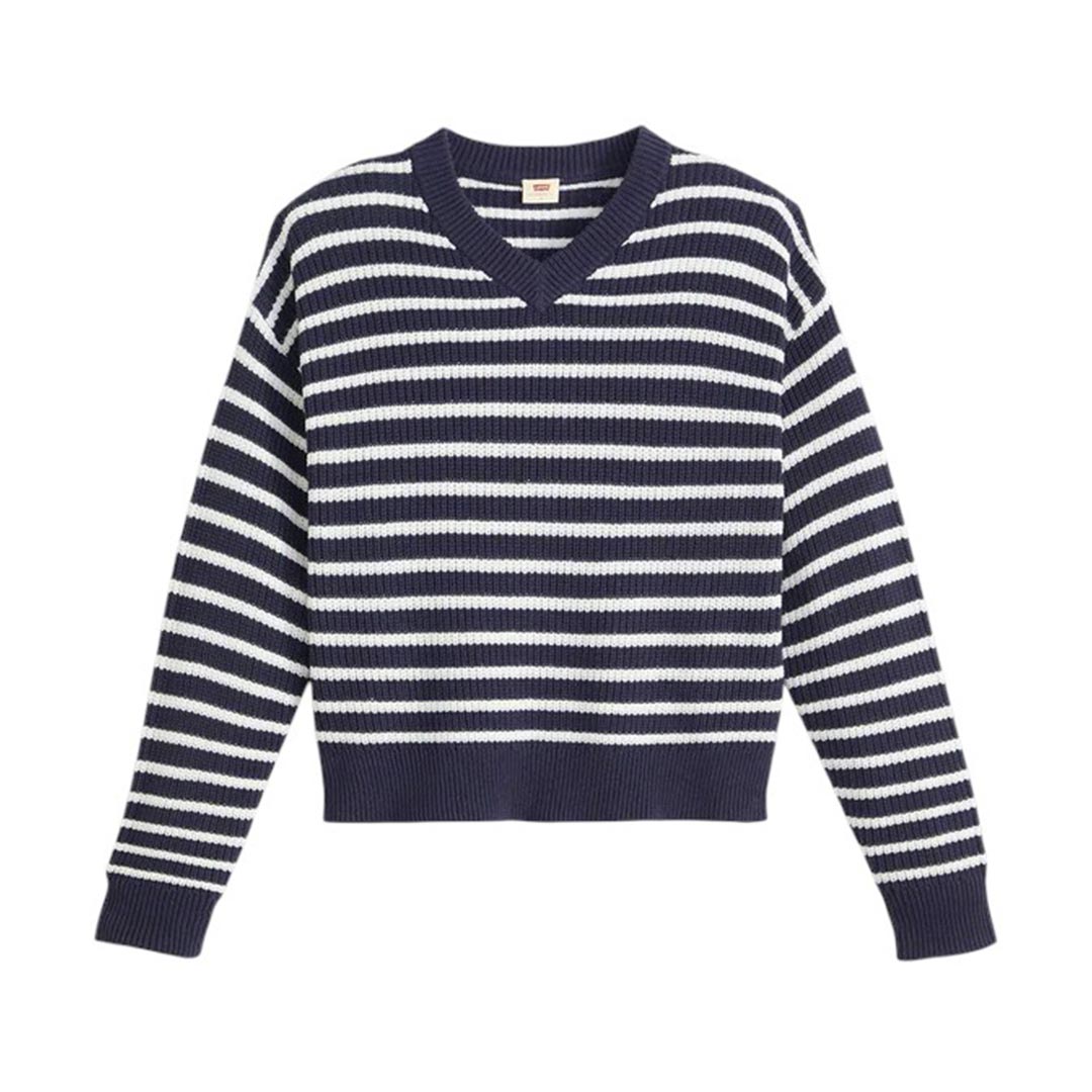 LEVI'S RED REESE VNECK SWEATER PARISIENNE STRIPE 0037O-0004