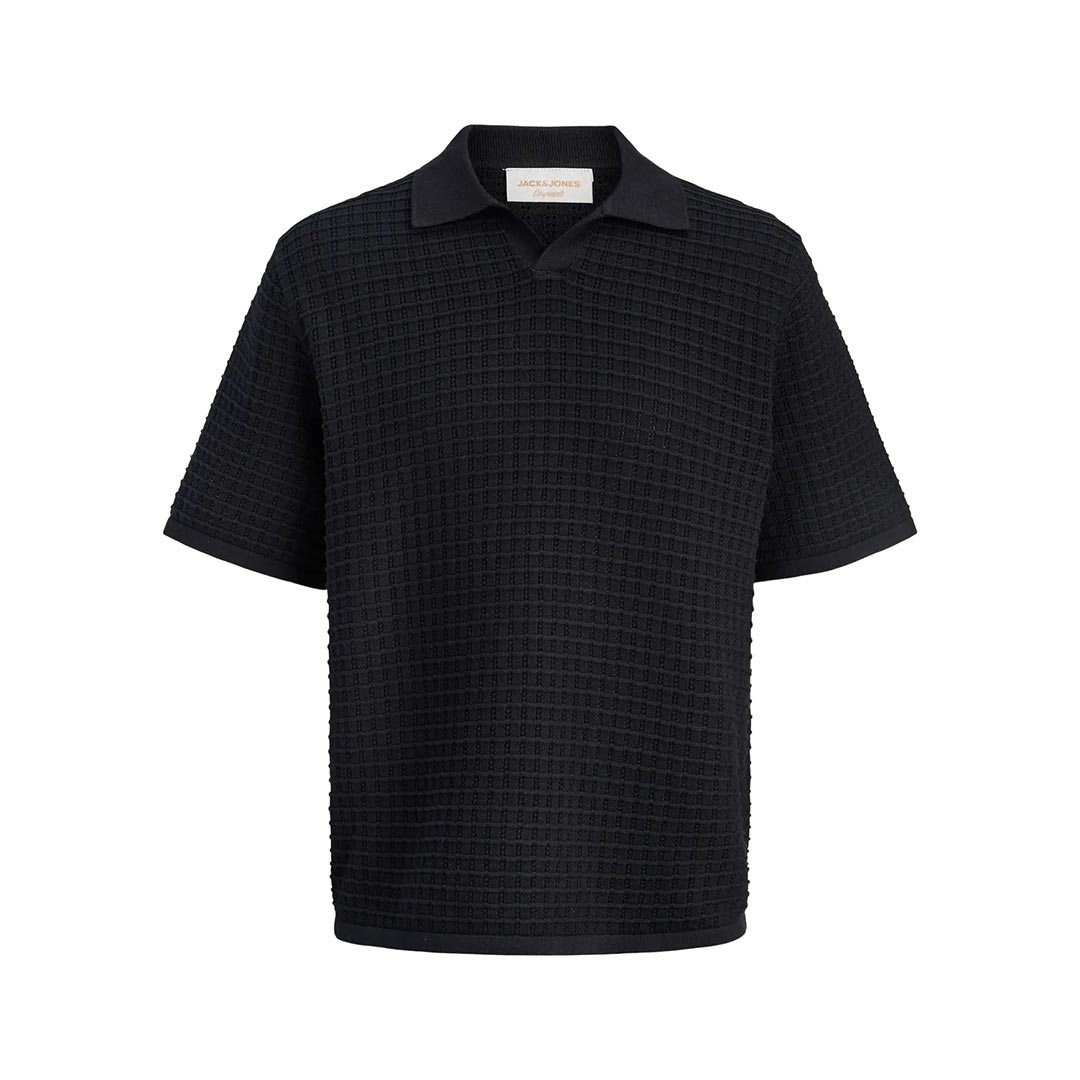JACK&JONES JORNANTUCKET KNIT SPLIT NECK POLO SA26 12291422.BLK