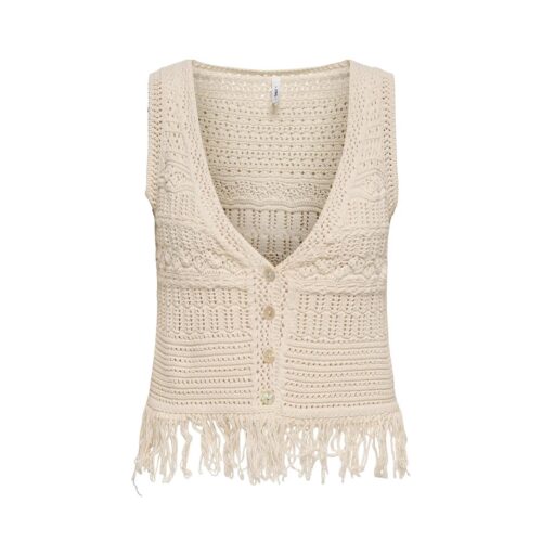 ONLY ONLALIX SL FRINGE WAISTCOAT KNT 15364856.ECRU