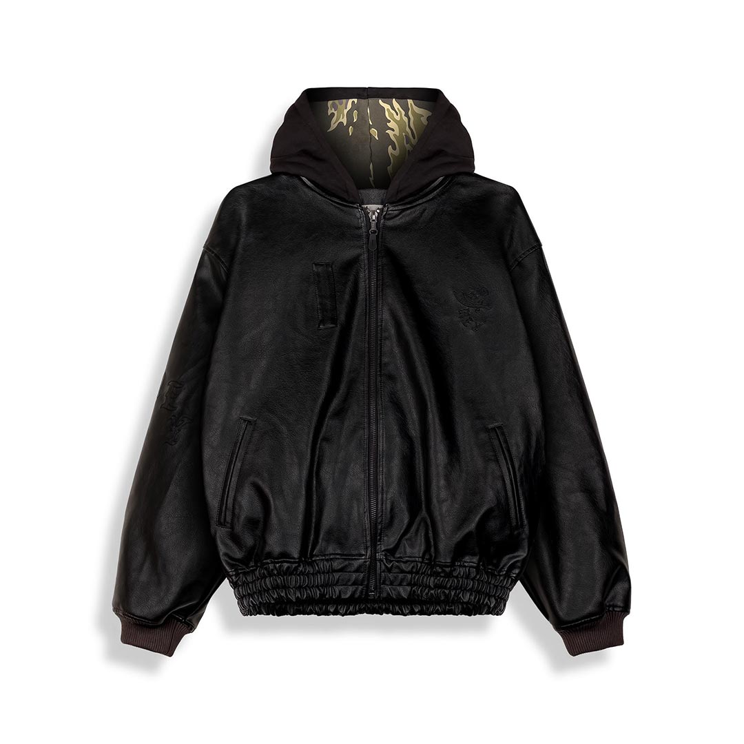 GRIMEY ODD CUTLASS HOODED PU LEATHER JACKET GHPLJ208
